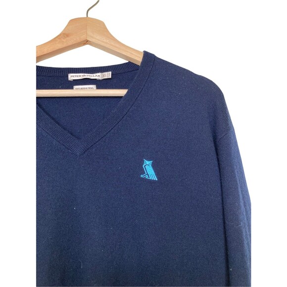 Peter Millar Size XL Merino Wool V-Neck Pullover Sweater Navy Blue - Picture 6 of 11